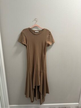 Zara Olive-Brown High-Low Short Sleeve Dress